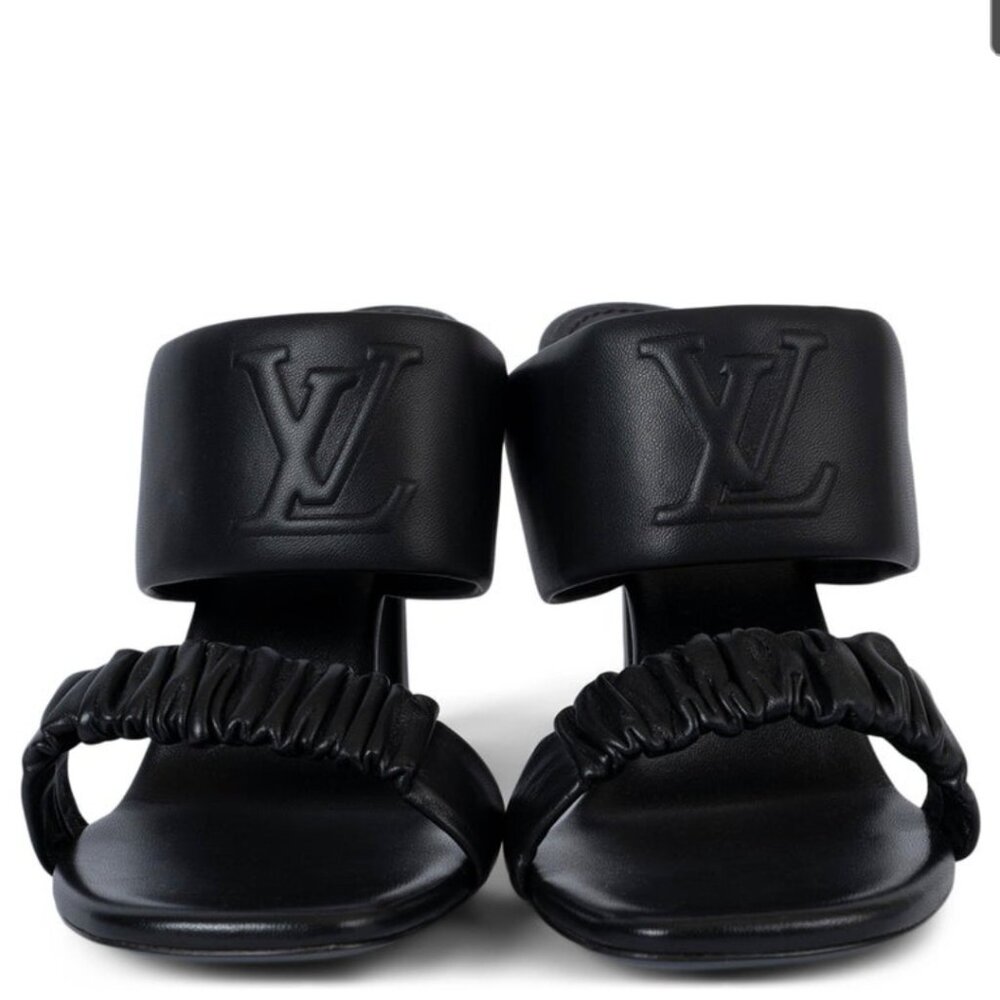 Louis vuitton black leather DRAPY sandals